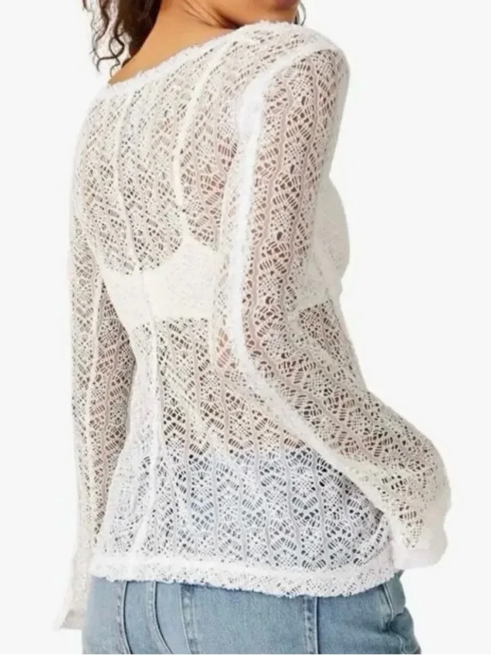 Free People On the Road Twisted Lace Top in White Size Medium New